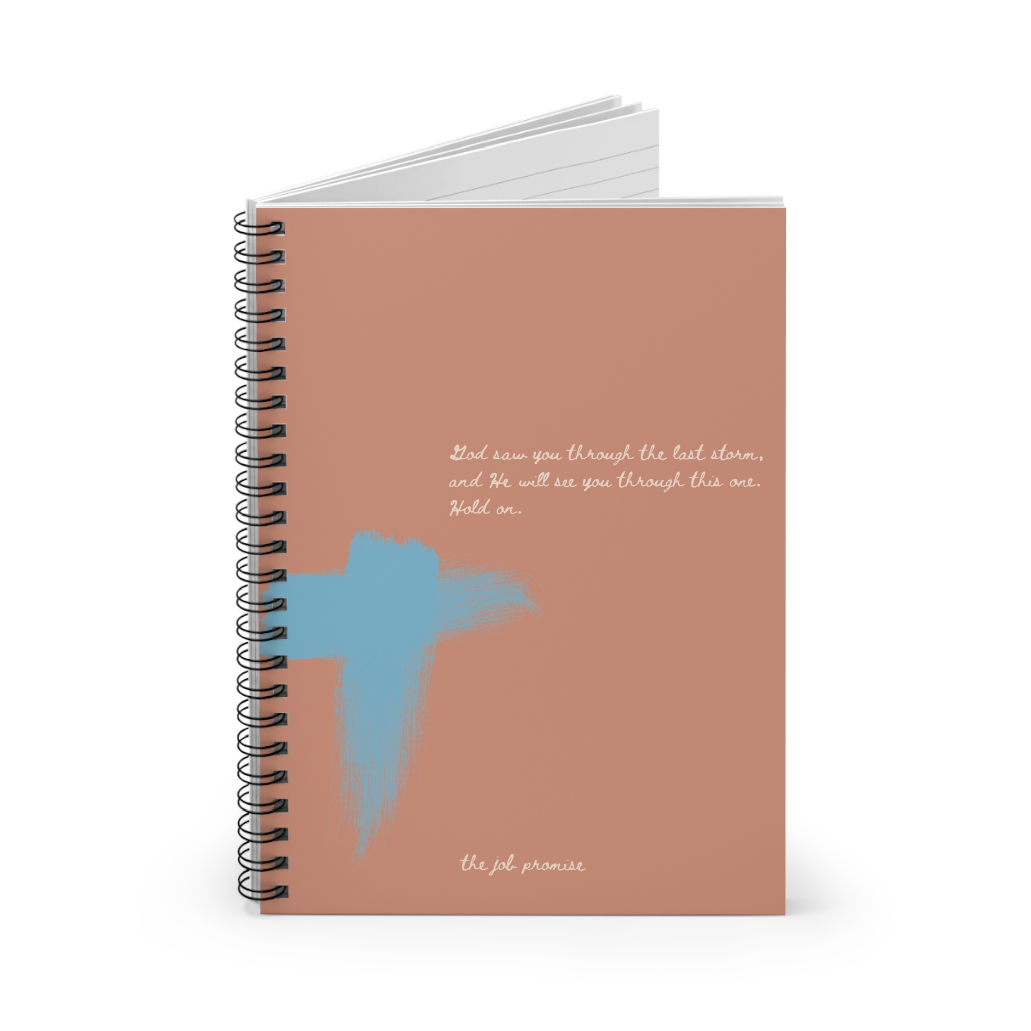 The Job Promise Signature Journal (Open). College Ruled. Metal Spiral Binding. 59 Sheets of 90-Weight GSM Paper. Designed by Lauren Nicole Dennis for The Job Promise.